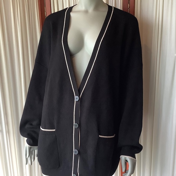 Max Studio Women’s Black Cardigan Button Down Oversized Size Medium - Picture 2 of 7